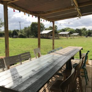Dining in communal shack